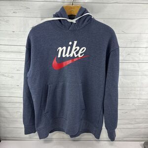Nike Hoodie Sweatshirt Red Swoosh Hooded Pullover Hooded Blue  Men’s Large